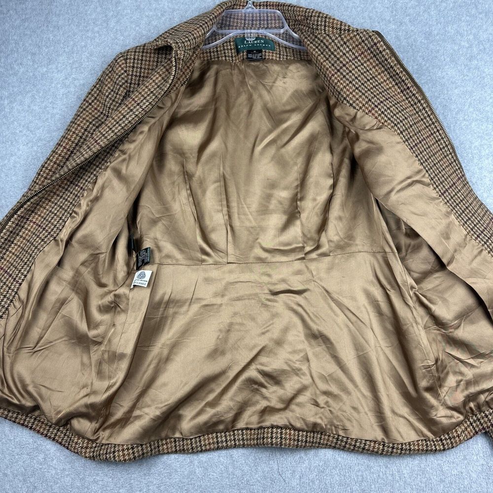Vintage Lauren Ralph Lauren Blazer Womens 6 Brown Full Zip Houndstooth 100% Wool - Picture 10 of 11